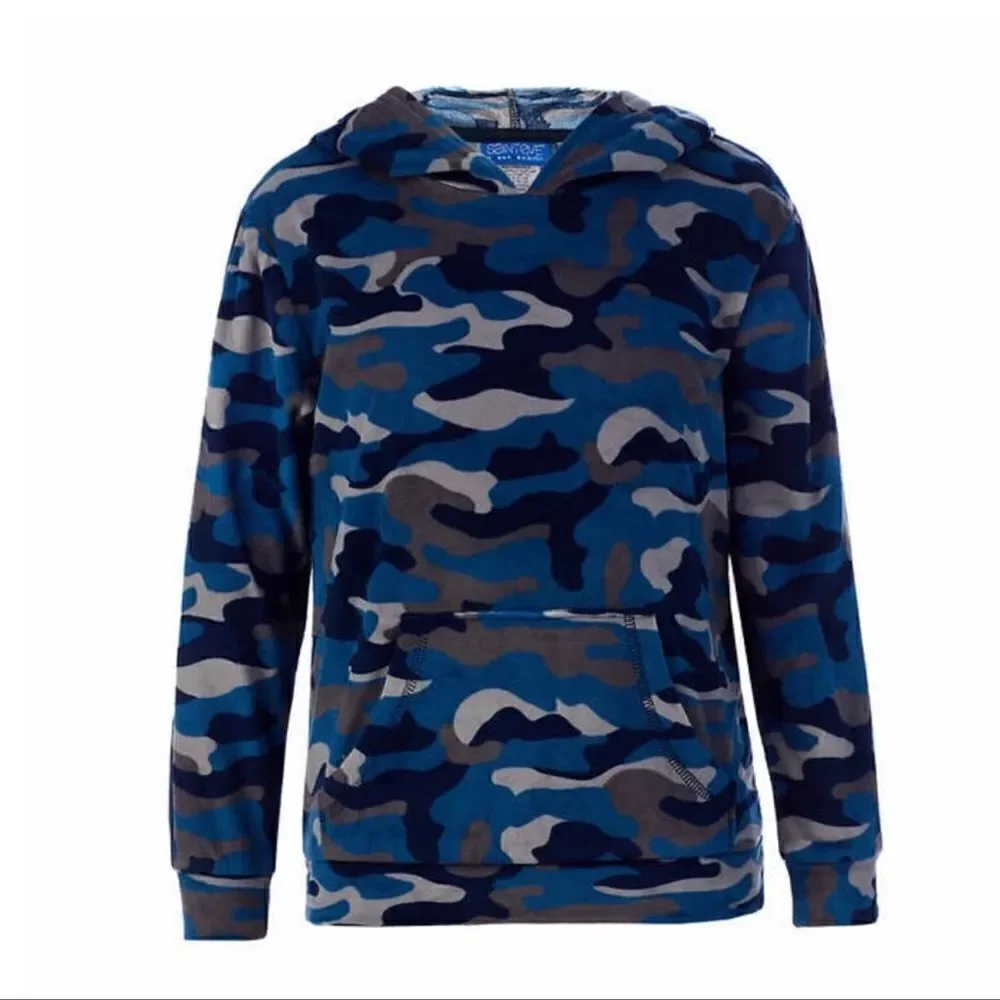 #4 Kids Saint Eve kids 3-piece PJ Set, Blue & Gray Camo T-Shirt Hoodie Pants 5/6